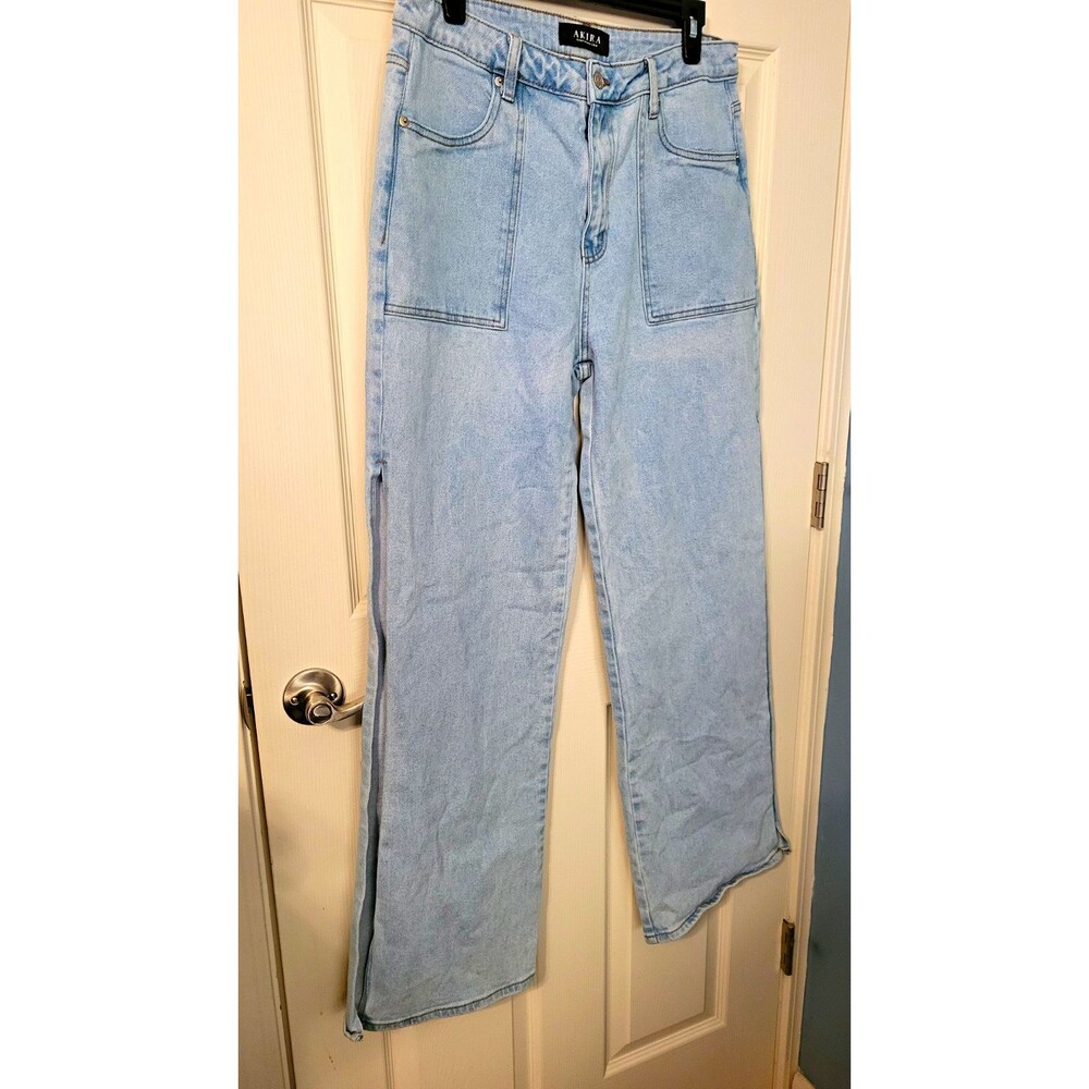 AKIRA Women's Light Wash High-Rise Wide-Leg Denim Jeans Cotton Stretch 13/30